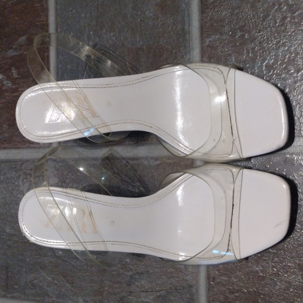 Zara White clear PVC sling back sandal heel size 35